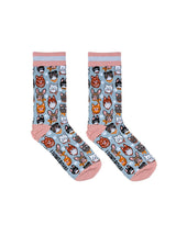 Women's Bamboo Crew Socks - Cat Heads - Pink & Blue
