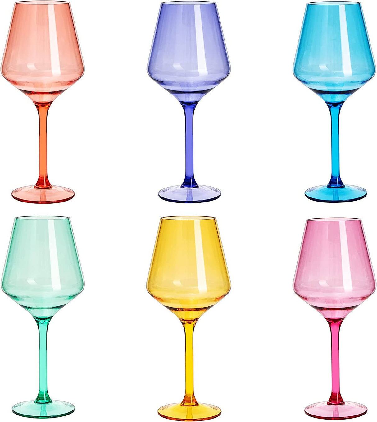 Unbreakable Colored Stemmed Wine Glasses, Acrylic oz Set - 6