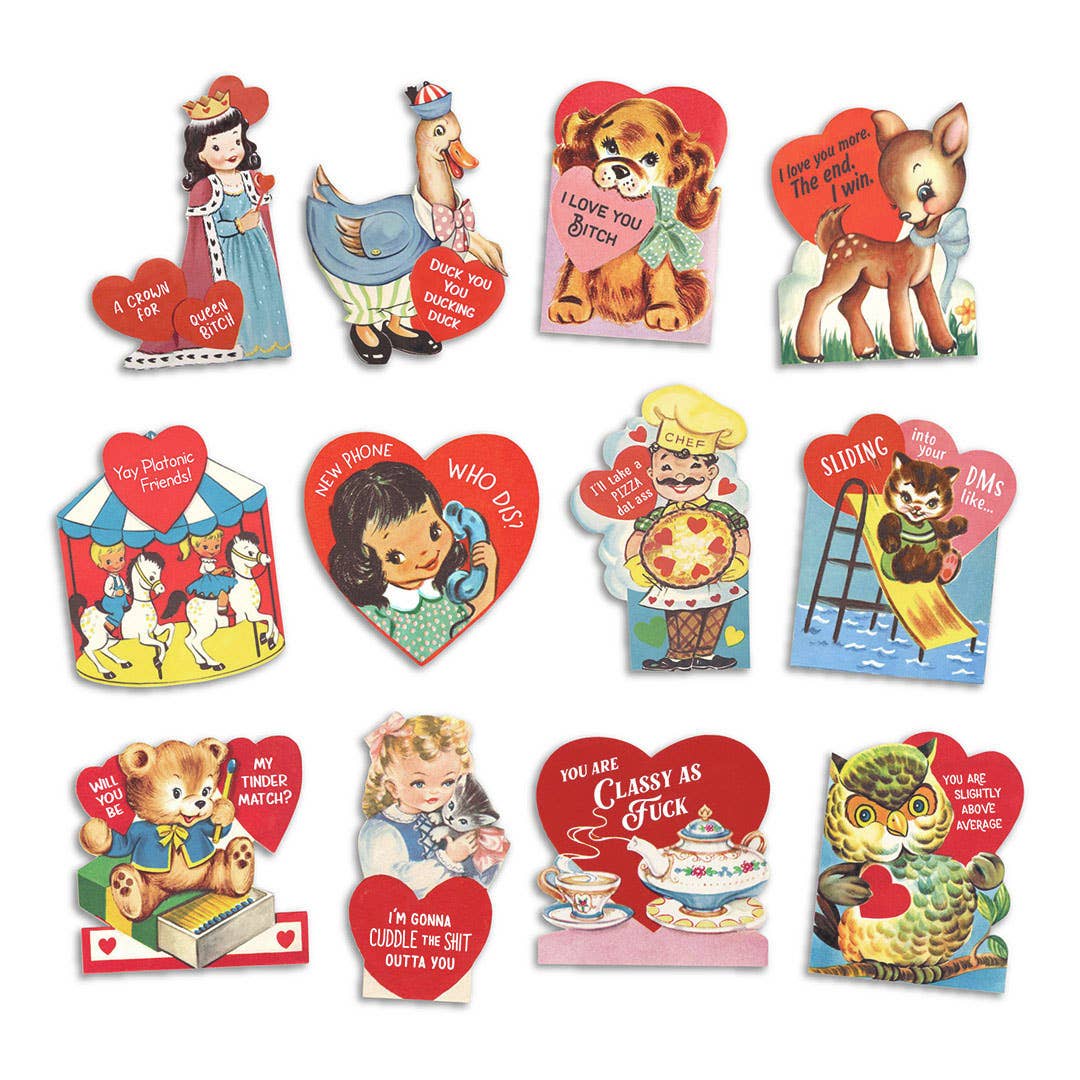 Set of 12 Funny Vintage Valentine's Day Cards