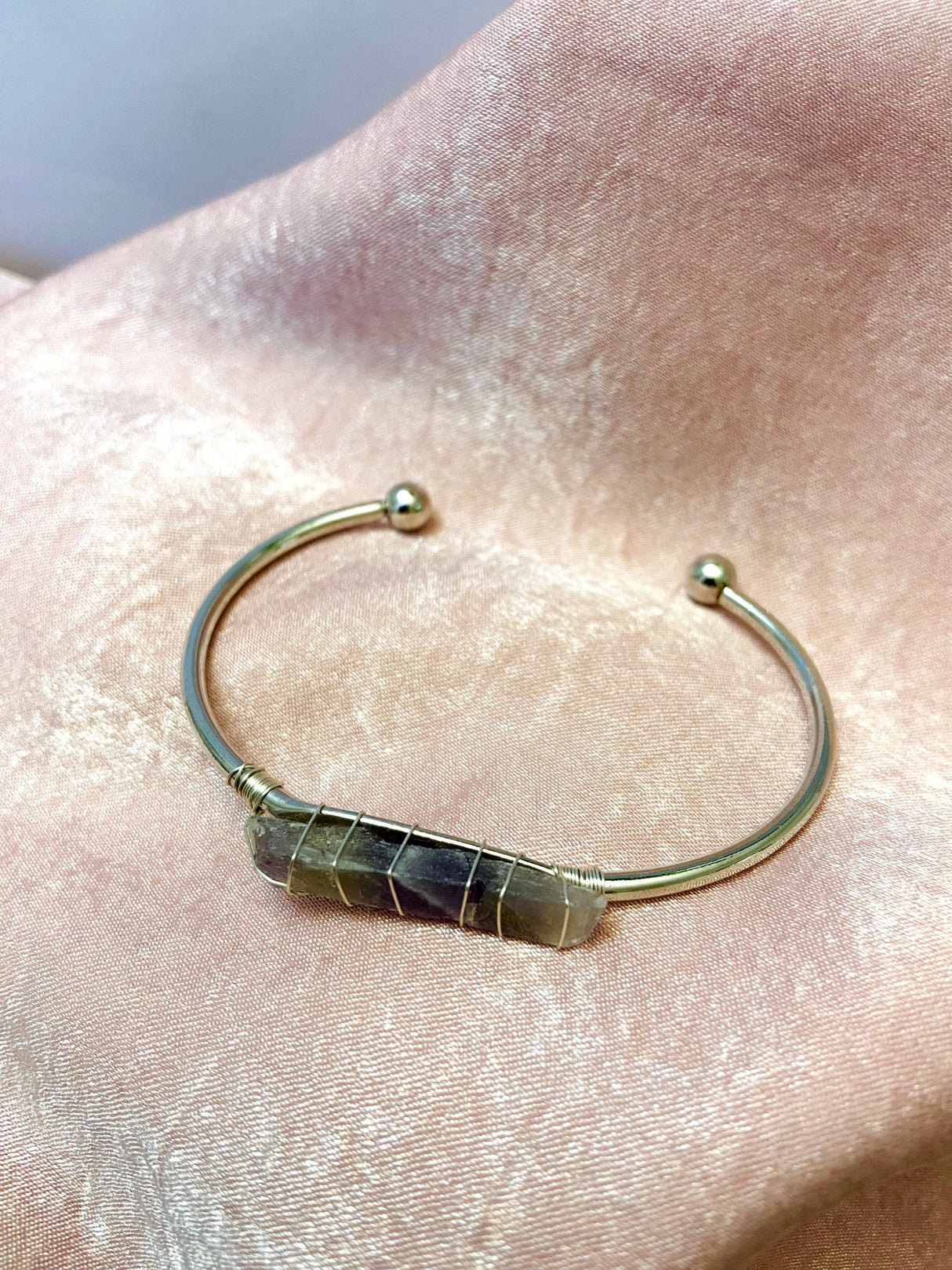 Amethyst + Silver Cuff Bangle Bracelet