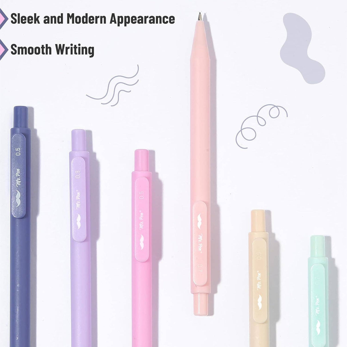 Pastel Mechanical Pencil Set w/ Lead Refills & Erasers, 6 Pack, 3 Sizes, 0.5 0.7 & 0.9mm, Aesthetic Mechanical Pencils Set