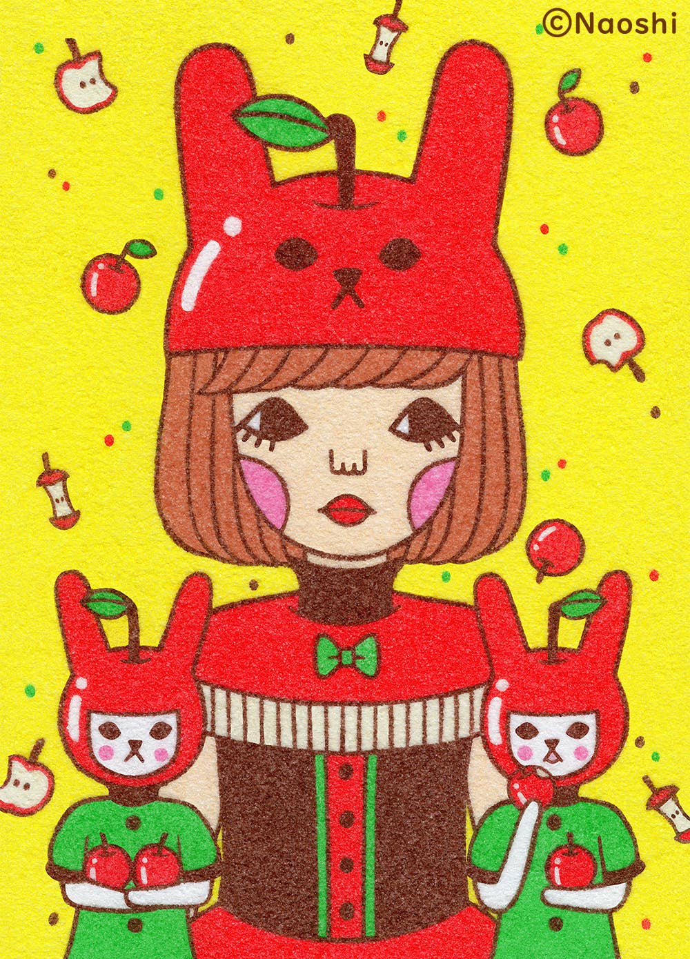 Apple Rabbits 5x7 Art Print
