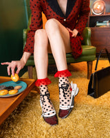 Polka Dot Bow Ruffle Sheer Crew Sock