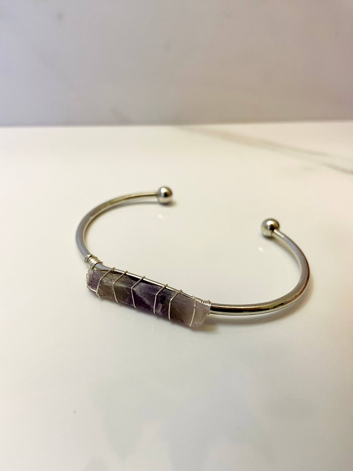 Amethyst + Silver Cuff Bangle Bracelet