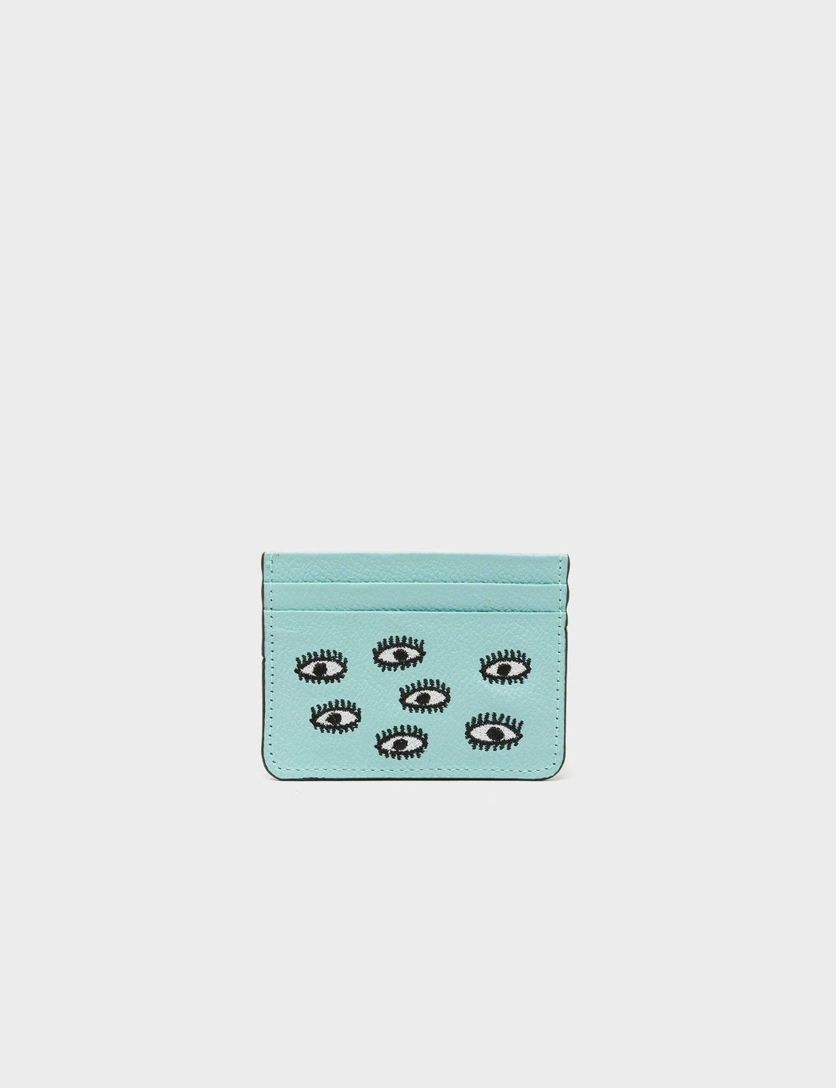 Filium Eggshell Blue Leather Cardholder - All Over Eyes Embroidery