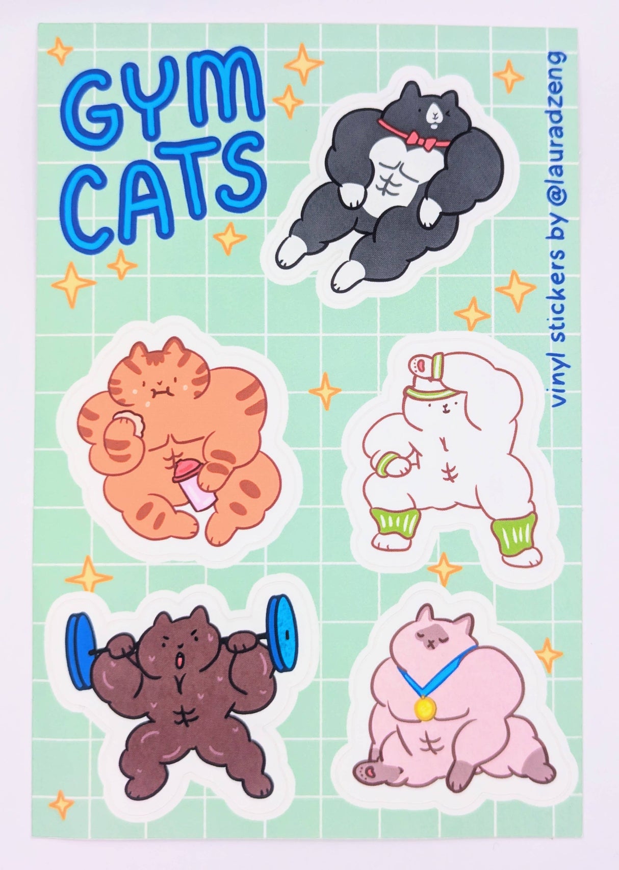 Gym Cats Buff Kitties Fitness Sticker Sheet
