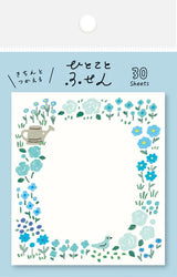 Blue Flowers Katanuki Fusen Sticky Notes by Furukawa Shiko