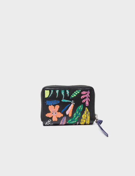 Frodo Black Leather Zip Around Wallet - El Trópico Embroidery Design