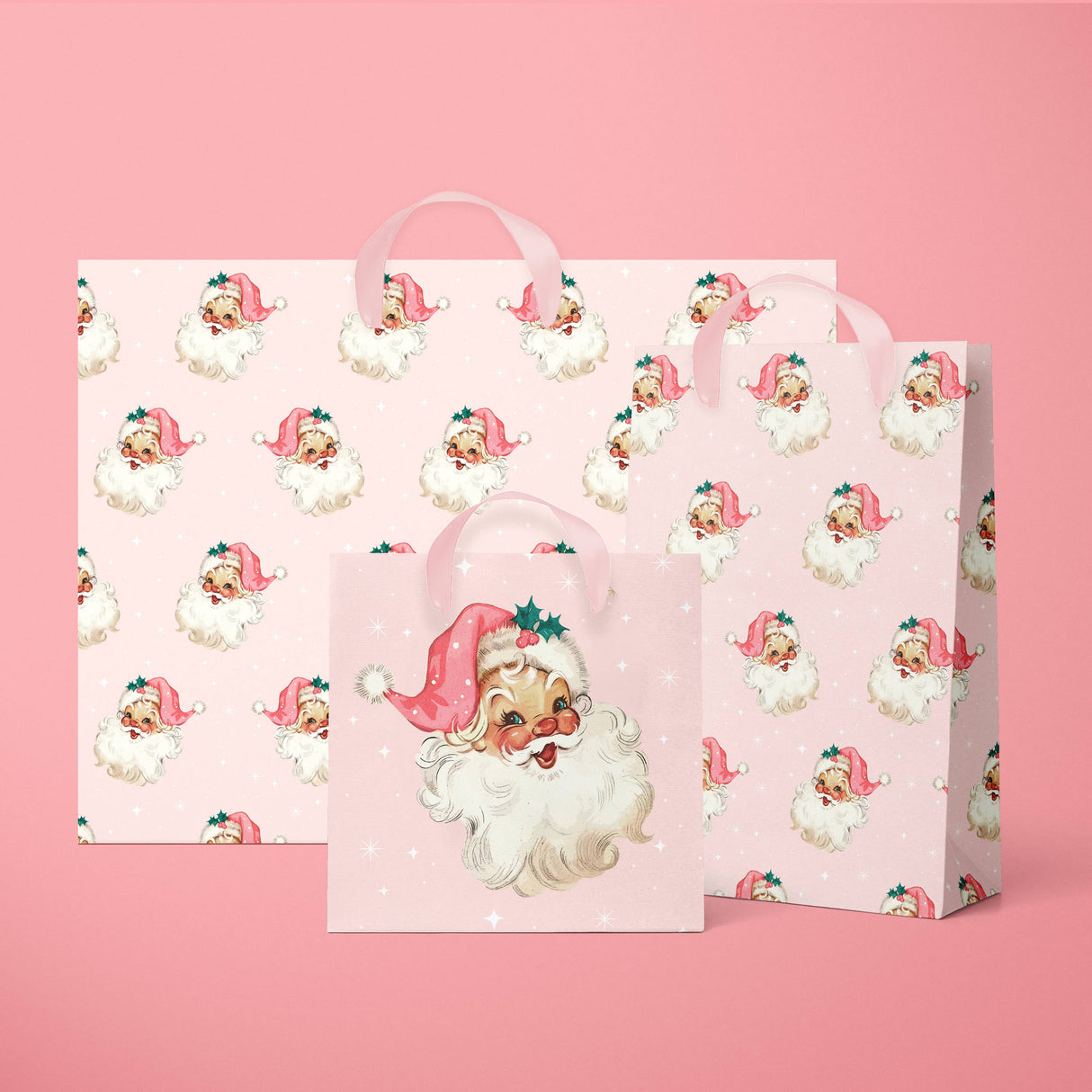 Retro Pink Santa Gift Bag