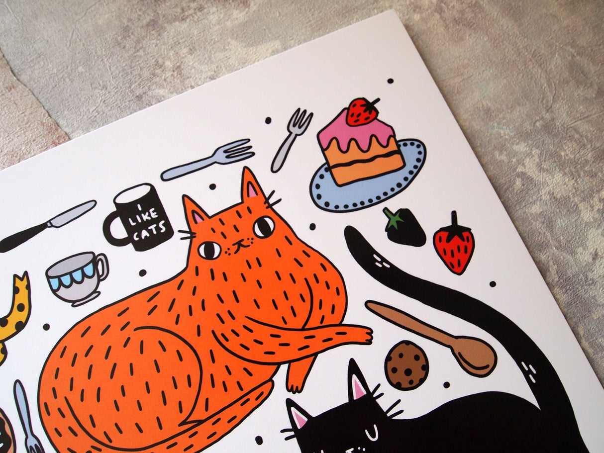Kitchen Cats A4 Art Print