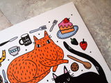 Kitchen Cats A4 Art Print