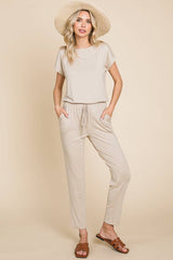 Boat Neck Solid Jumpsuit