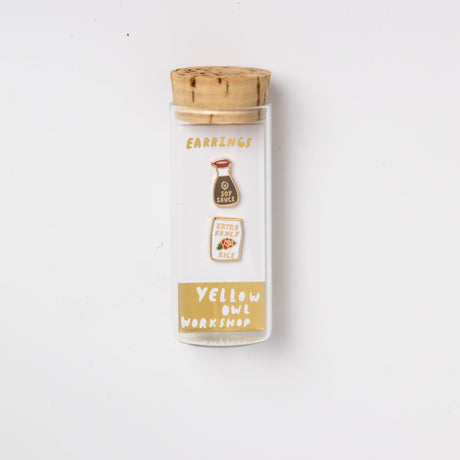 Soy Sauce & Rice Earrings - Gold Foodie Statement Earrings