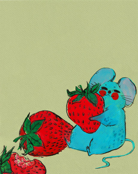 "Blue Mouse & Strawberries" Print