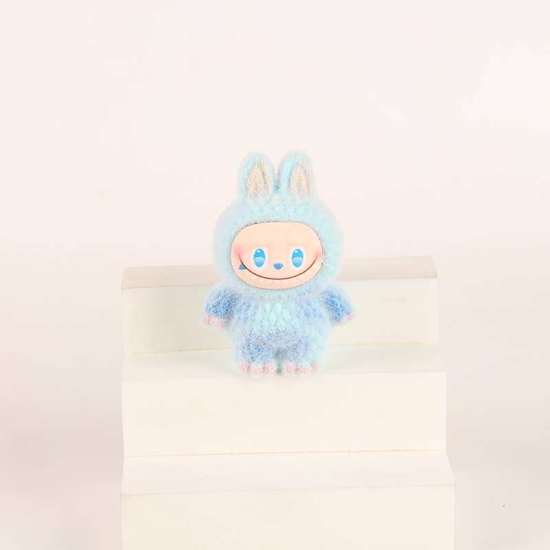 Flocked Mini Labubu Figurines Colorful Gradient Desk Toys