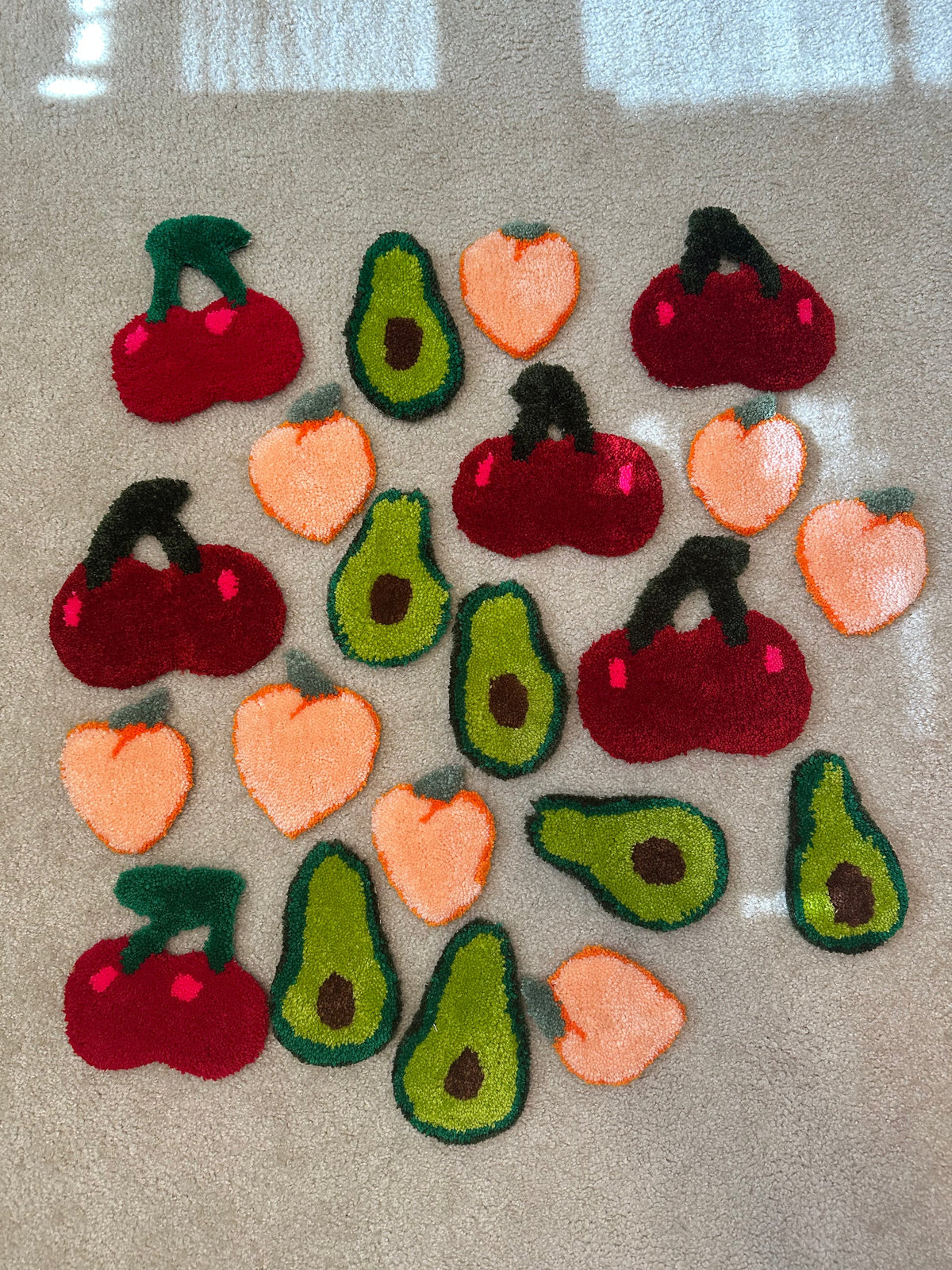 Cherry Mug Rug Coaster | Tufted Wall Hanging | Handmade Fruit Accent Rug