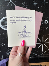 Gossip via Prayer Request Letterpress Birthday Card
