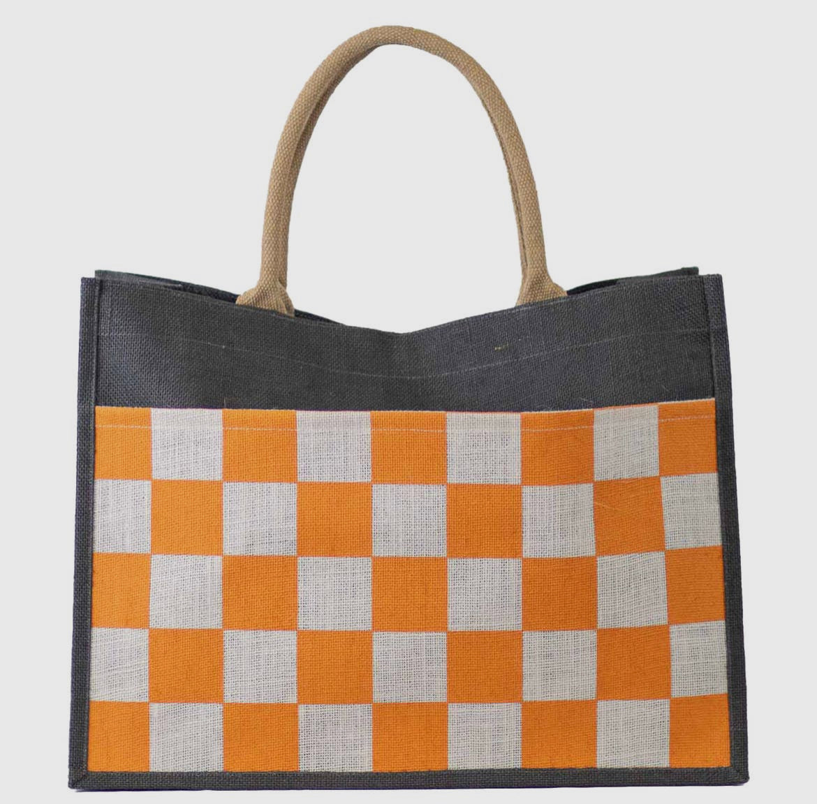 Checkerboard Jute Pocket Tote