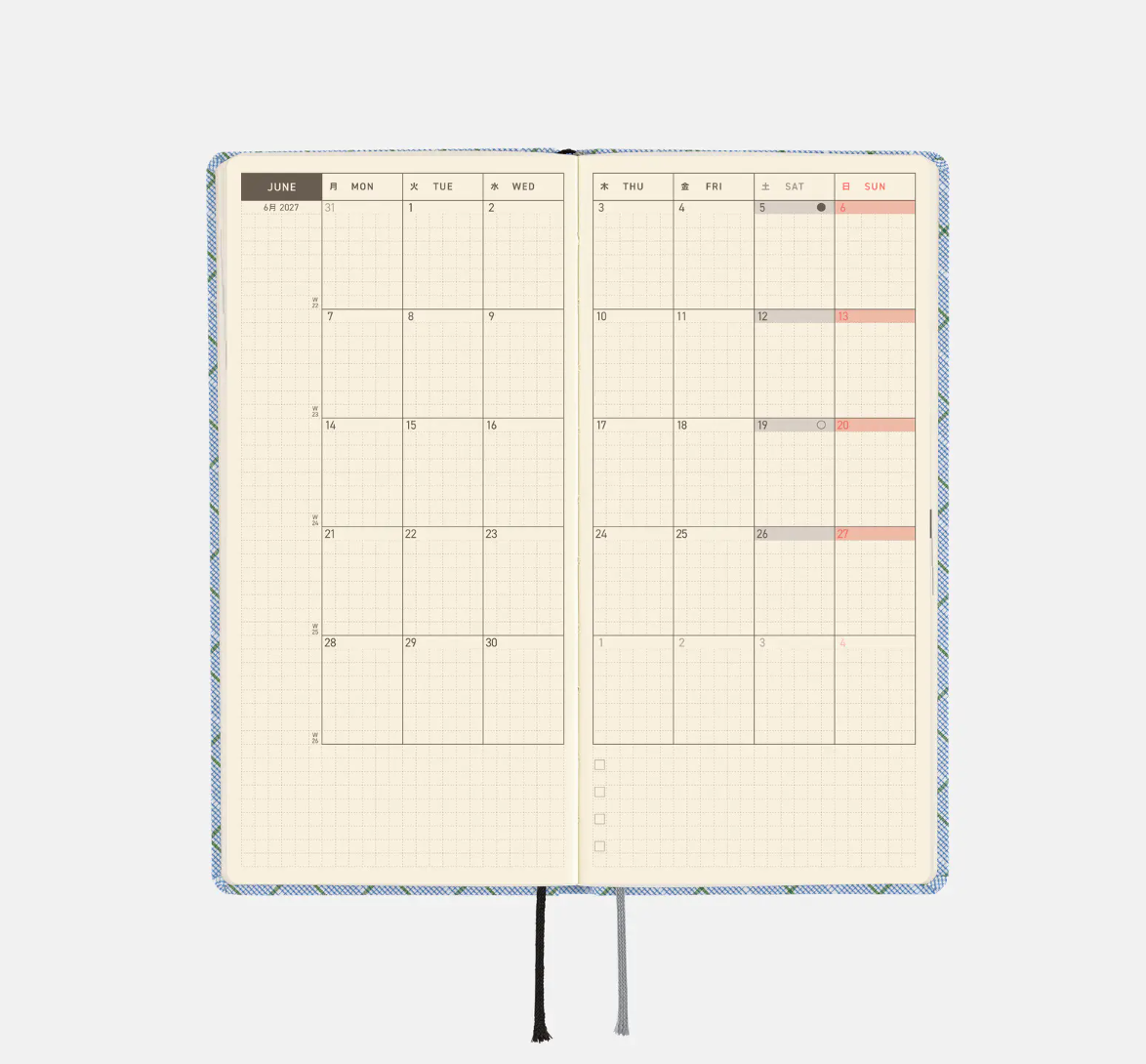 PREORDER: Hobonichi Techo 2027 Weeks Shirt Fabric: Graph Plaid