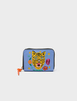 Frodo Vista Blue Leather Zip Around Wallet - Happy Tiger Embroidery