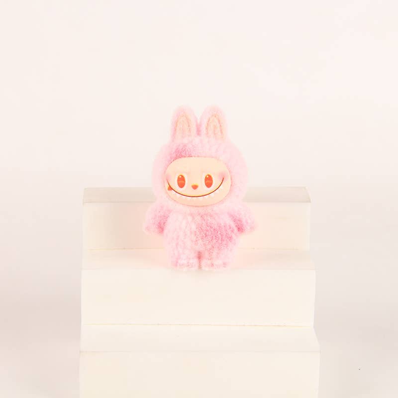 Flocked Mini Labubu Figurines Colorful Gradient Desk Toys