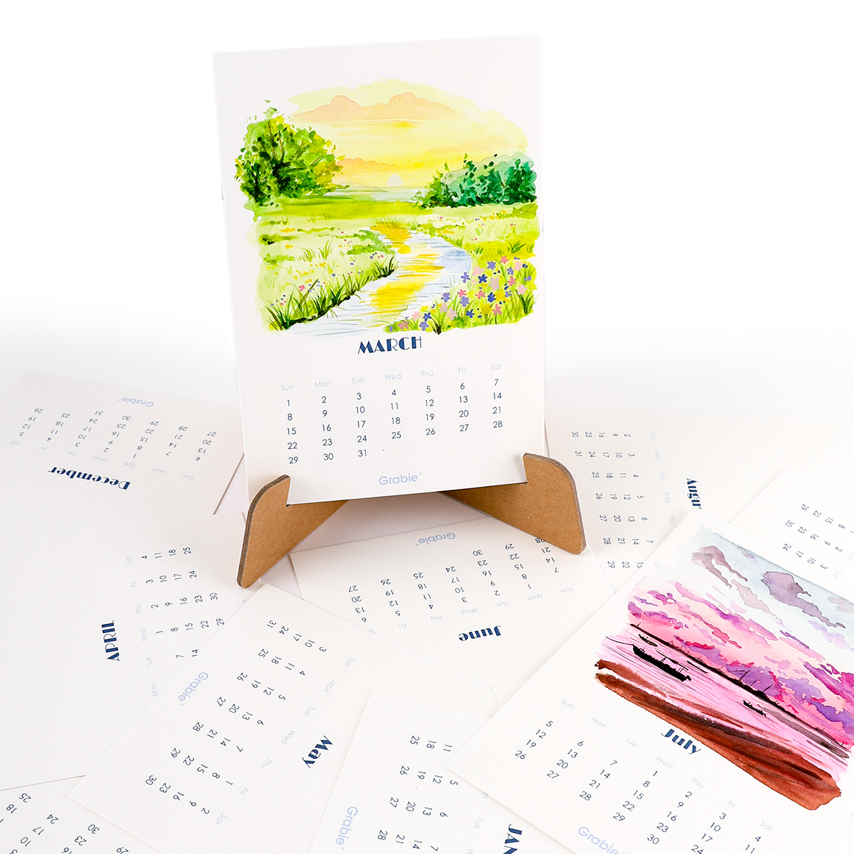 12-Month Watercolor Calendar Set For 2026