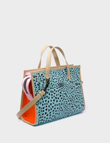 Simon Eggshell Blue Leather Medium Handbag - Retro Tiger Design