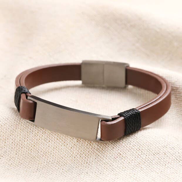 Men's leather bracelet in brown / gunmetal S/M