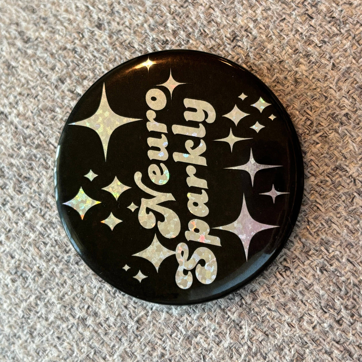 2.25" Pinback Button Neurosparkly Rainbow Glitter Lapel Pin