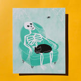 Skeleton Lap Cat - Risograph Print
