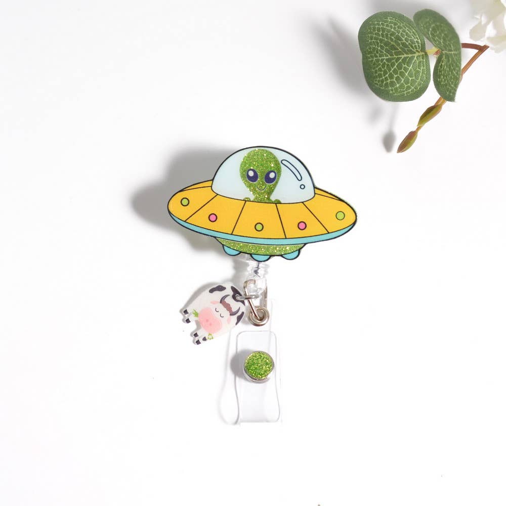 Glitterific Badge Reel UFO with Cow