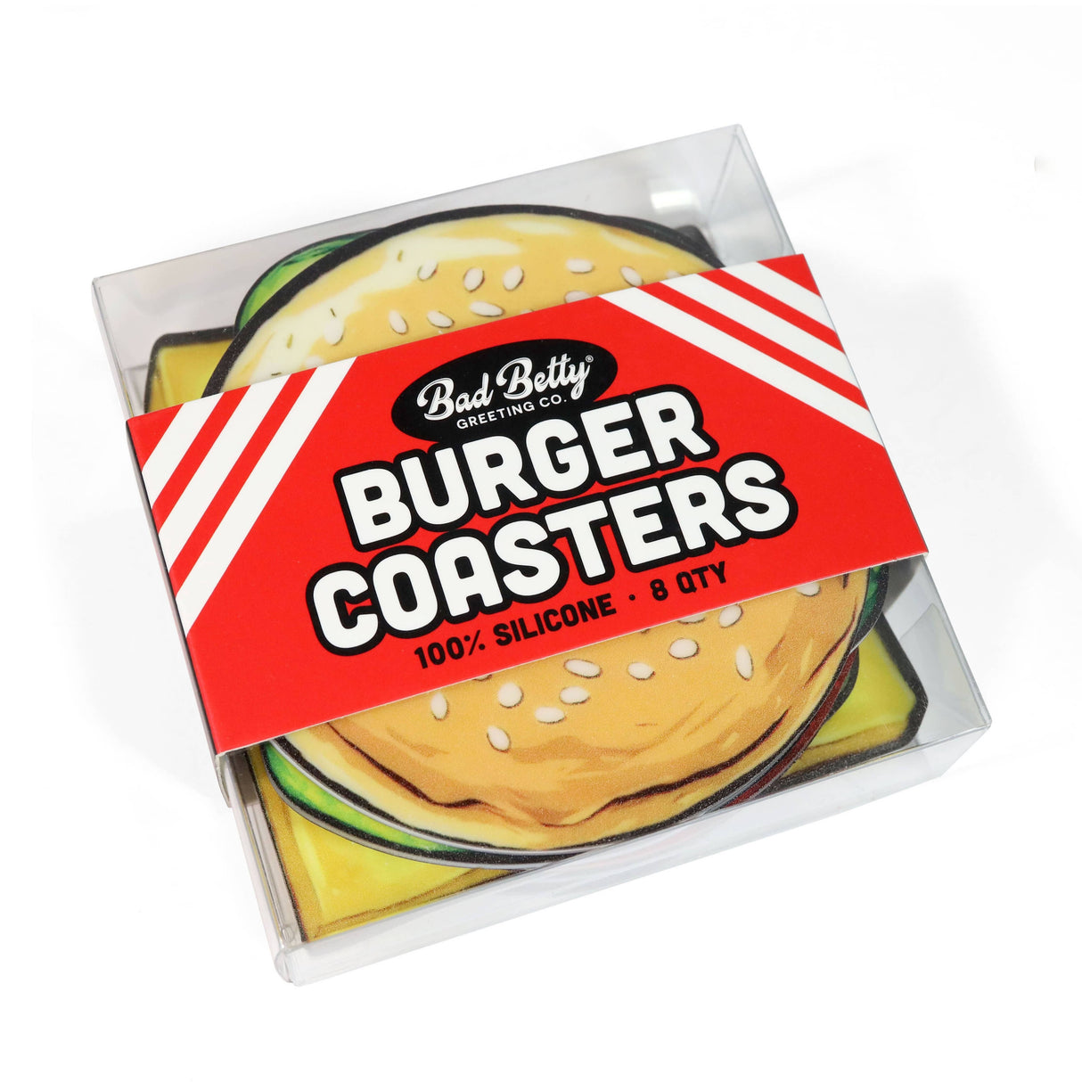 8 pc Burger Coaster Set — Stackable Silicone Drink Coasters