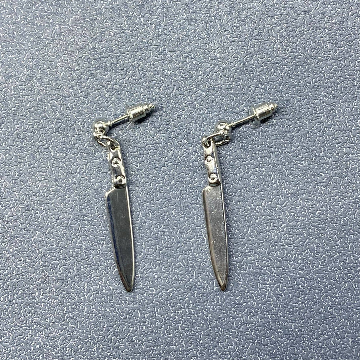 Silver Tone Metal Knife Dangle Earrings - GT