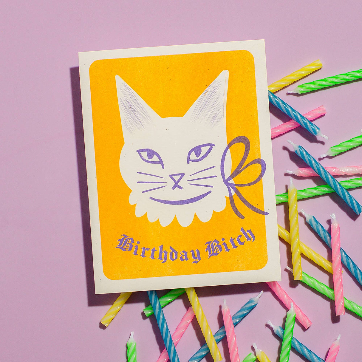 Birthday Bitch Cat - Risograph Card