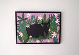 Black Cat and Plants Art Print