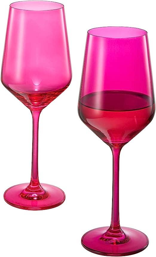 Hot Pink Crystal Wine Glasses, Set of 2 (12 OZ)