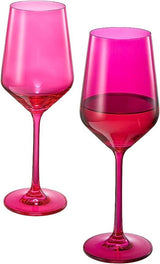 Hot Pink Crystal Wine Glasses, Set of 2 (12 OZ)