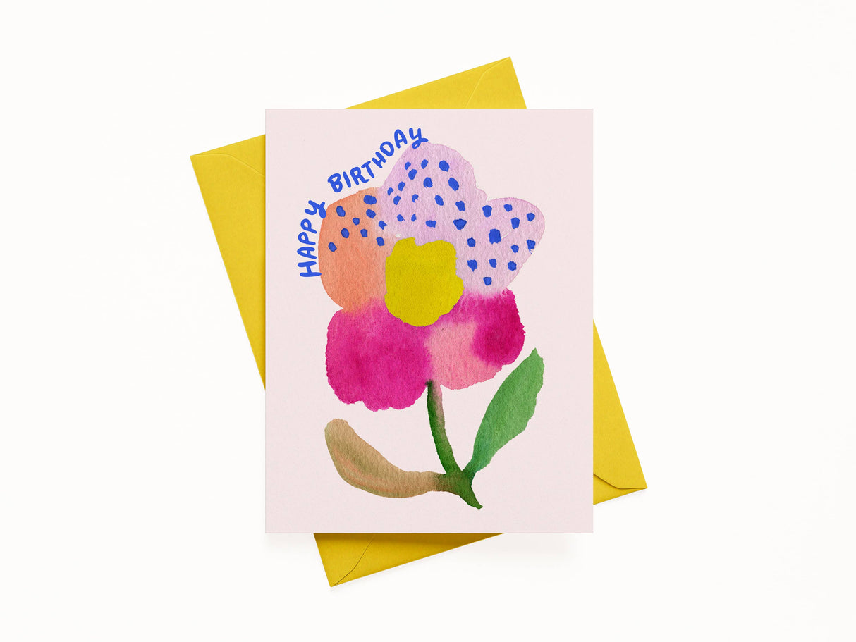 Five Petal Flower Happy Birthday Greeting Card