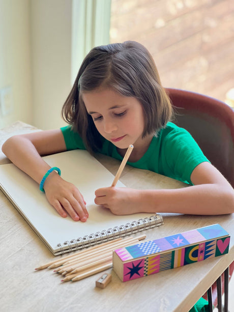 Wooden Pencil Box + Colored Pencils