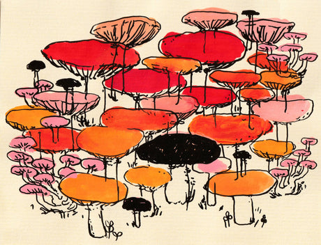 "Mushrooms in Red, Orange, and Pink" Print
