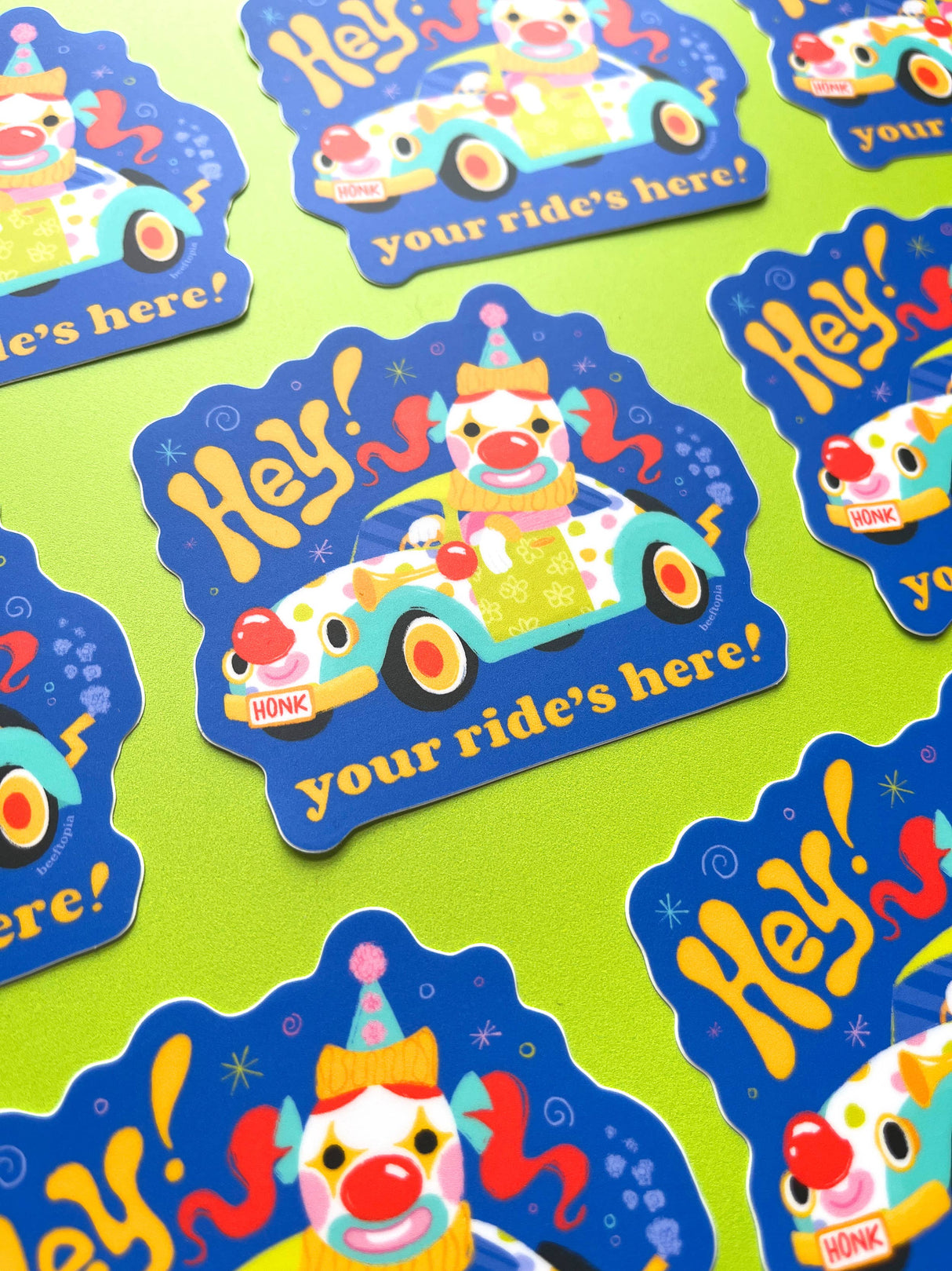 Your Ride's Here Clown Car Vinyl Sticker