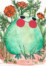 Frog + Marigolds Art Print 3x4