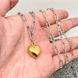 18K Gold Plated Heart Charm Steel Chain Paperclip Chain Necklace