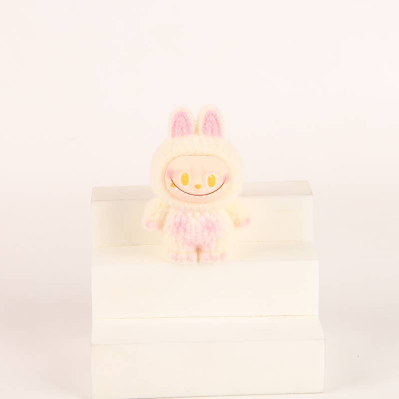 Flocked Mini Labubu Figurines Colorful Gradient Desk Toys