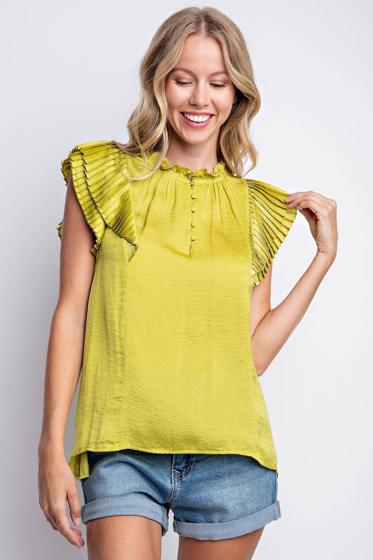 Citron Pleated Sleeve Top