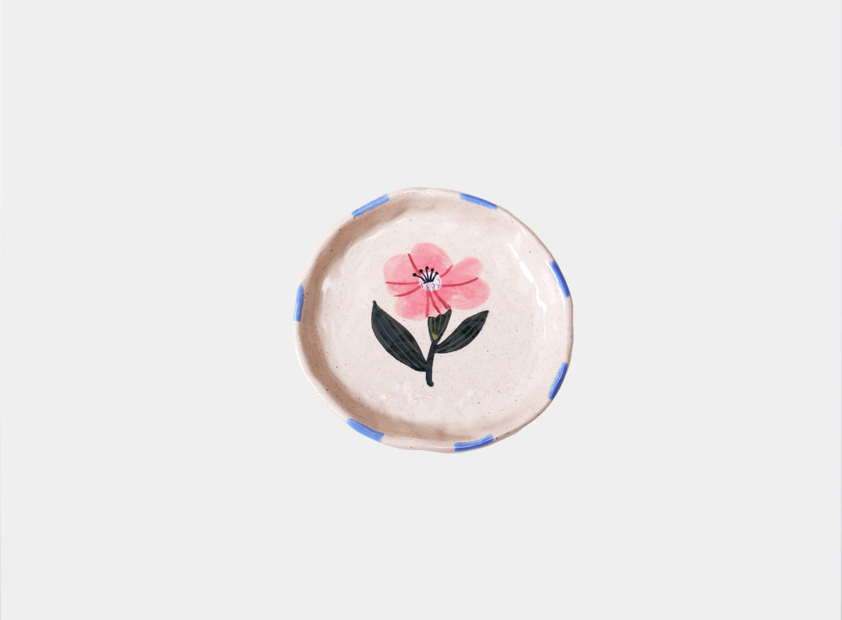 Pink & Periwinkle Flower Handmade Ceramic Trinket Tray
