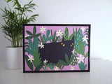 Black Cat and Plants Art Print