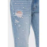 Pearl Embellished Front Rip Jeans