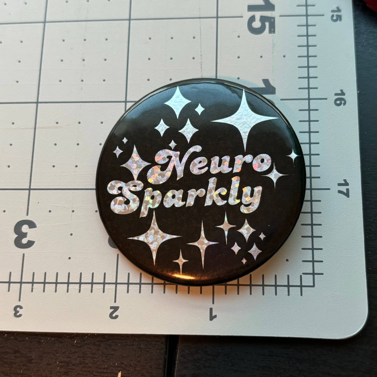 2.25" Pinback Button Neurosparkly Rainbow Glitter Lapel Pin