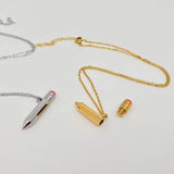 Openable Pencil Stainless Steel Pendant Necklace